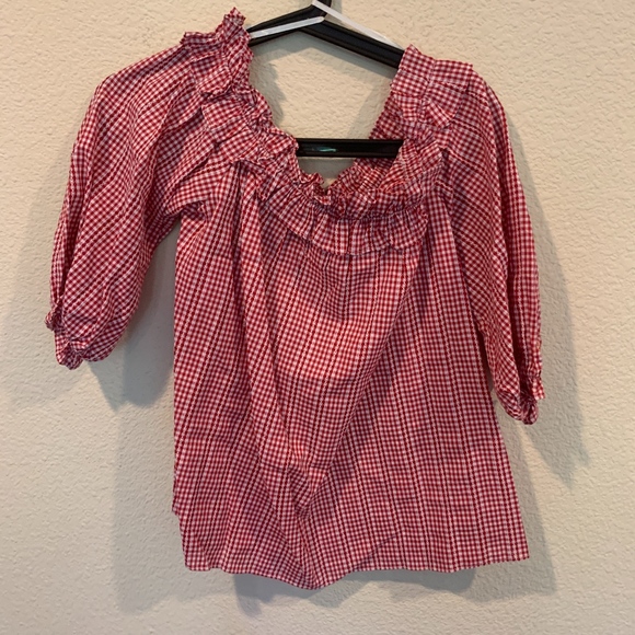 Very J red gingham off the shoulder top - Picture 3 of 6